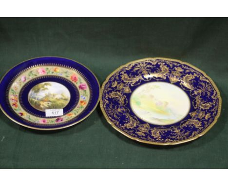 A HIGHLY JEWELLED ROYAL DOULTON CABINET PLATE - BARNARD CASTLE, Dia 27 cm, together with a damaged Royal Worcester plate, sig