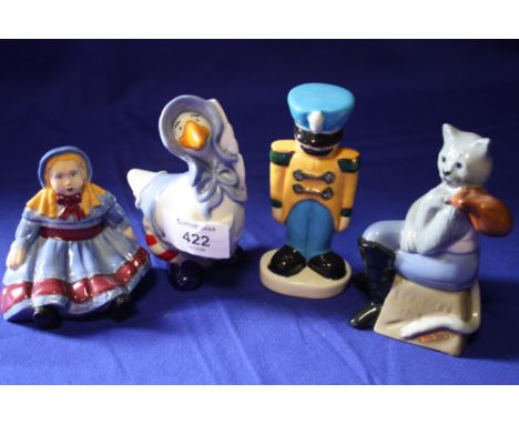 FOUR WADE FIGURES TO INCLUDE 'MOTHER GOOSE', 'EMILY DOLL' ETC