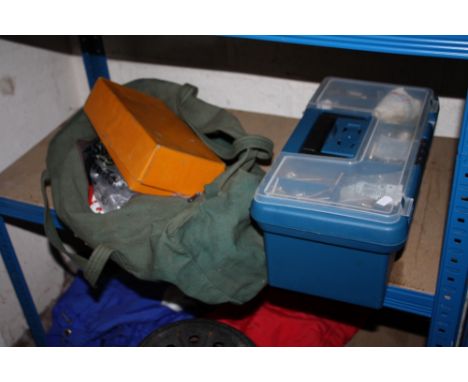 A TOOLBOX AND CONTENTS TOGETHER WITH A BAG OF TOOLS ETC.