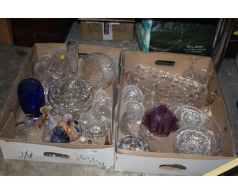TWO TRAYS OF ASSORTED GLASSWARE TO INCLUDE CAITHNESS, ROYAL BRIERLEY ETC.
