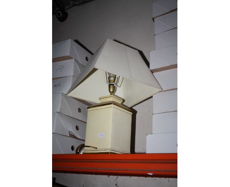 A MODERN SQUARE CERAMIC LAMP AND SHADE