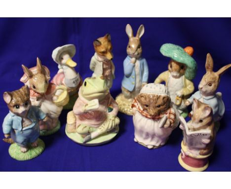TEN LARGE ROYAL ALBERT BEATRIX POTTER FIGURES TO INCLUDE 'PETER WITH RED POCKET HANDKERCHIEF' 