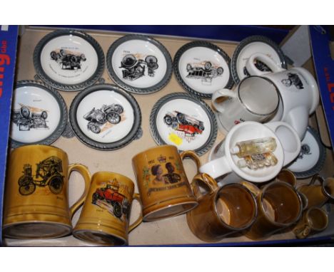 A TRAY OF WADE 'VETERAN CARS' CERAMICS  ETC.