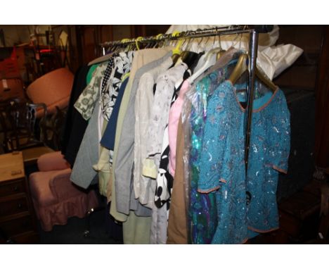 A RAIL OF VINTAGE LADIES CLOTHING, various styles and periods to inc examples by Gray &amp; Osborne, Past Times, Frank Usher,