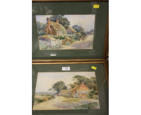 A PAIR OF FRAME AND GLAZED WATERCOLOURS OF COUNTRY COTTAGES SIGNED R E WILLIAM
