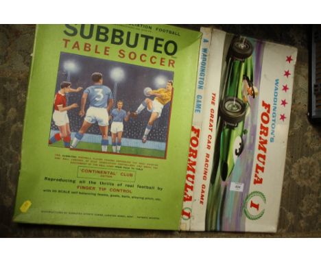 A BOXED VINTAGE WADDINGTONS FORMULA 1 RACING CAR GAME, TOGETHER WITH A BOXED SUBBUTEO GAME (2) 