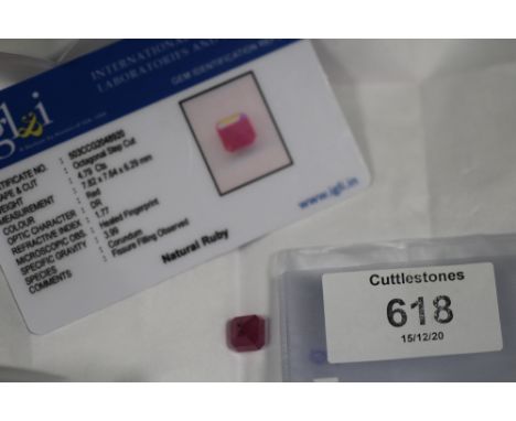 AN IGLI CERTIFIED OCTAGONAL CUT 4.79CT RUBY 