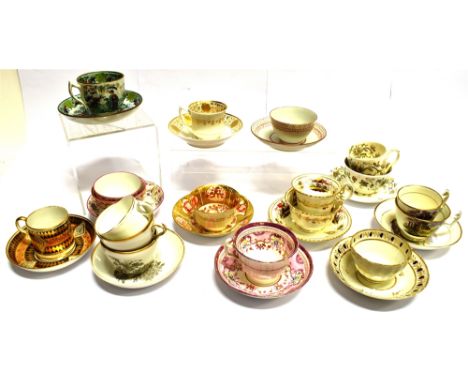 A GROUP OF EARLY 19TH CENTURY ENGLISH PORCELAIN TEAWARES  including New Hall coffee can and saucer, bat printed teacups and s