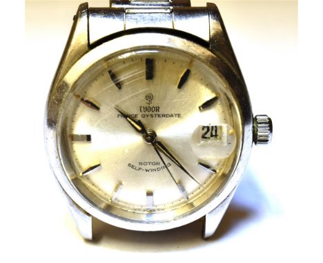 A 1950's GENTS TUDOR PRINCE OYSTERDATE STEEL BRACELET WATCH Round steel dial with date window to 3 o'clock, steel head 34mm c