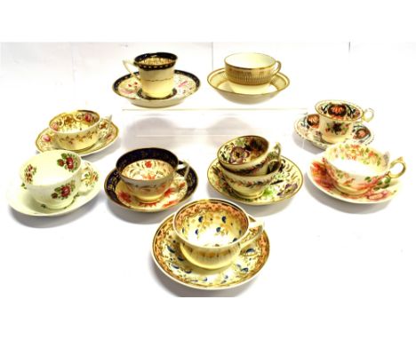 A GROUP OF EARLY 19TH CENTURY CUPS AND SAUCERS  including New Hall and Miles Mason