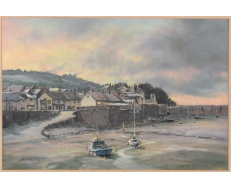 BARRY WATKIN, F.R.S.A. (BRITISH, CONTEMPORARY)  First light, Watchet harbour,  pastel, signed lower left, 35.5cm x 53.5cm.