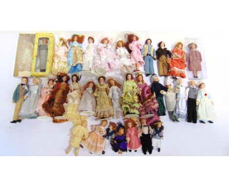 THIRTY-THREE 1/12 SCALE DOLL'S HOUSE FIGURES  all but one dressed.