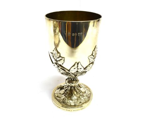 A VICTORIAN LARGE SILVER GOBLET Stamped to pedestal base HUNT &amp; ROSKELL LATE STORR &amp; MORTIMER 7036. The heavy gauge d