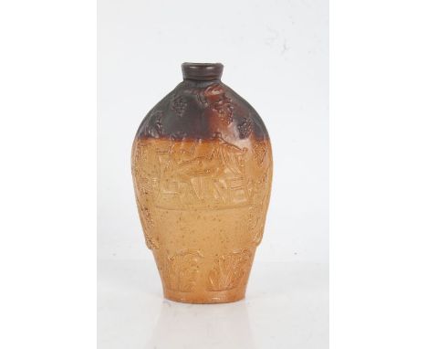 19th Century stoneware reform type flask, with a drinking scene to one side, 14cm high