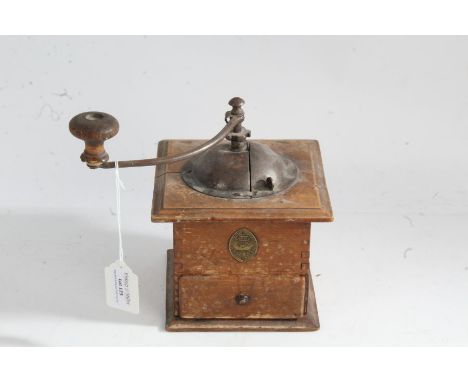 Early 20th century Goldenberg Zornhoff Saverne coffee grinder, with wooden finial turning handle