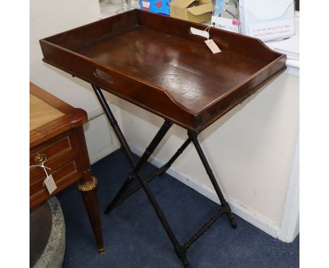 A Victorian mahogany butler's tray on folding stand W.74cm