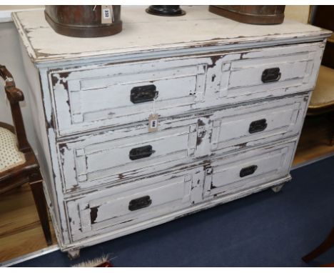 A 19th century Continental painted three drawer commode W.122cm