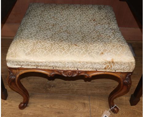 A Victorian mahogany square topped dressing stool, on cabriole legs W.55cm