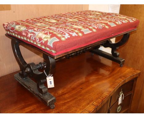An early Victorian tapestry topped stool W.84cm