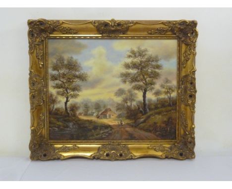 R. Van Burgh oil on panel of a country scene, signed bottom left, 38.5 x 48.5cm