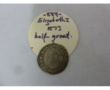 An Elizabeth I half groat 1573 f with old ticket