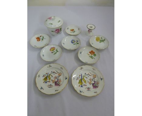 A quantity of Meissen plates, a candlestick and a bowl and cover - A/F  (10)