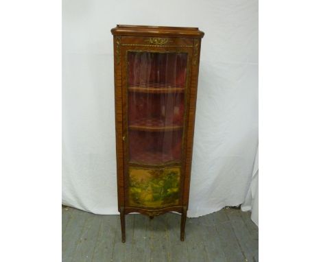 French style corner cabinet with glazed door and Vernis Martin front panel on tapering rectangular legs