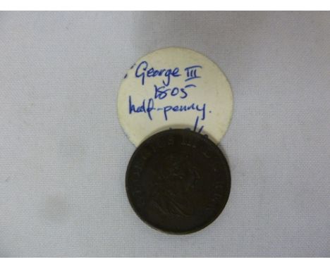 A George III Irish halfpenny gf/f with old ticket