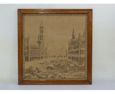 Embroidered framed tapestry of Brussels, in walnut frame, 47.5 x 46.5cm