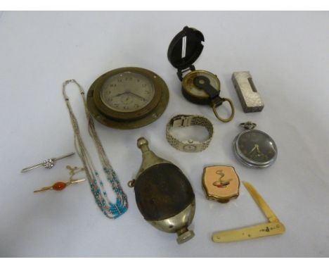 A quantity of collectables to include a 9ct gold tie pin, a Rotary ladies wristwatch, a compass, a Dunhill lighter, a pocket 