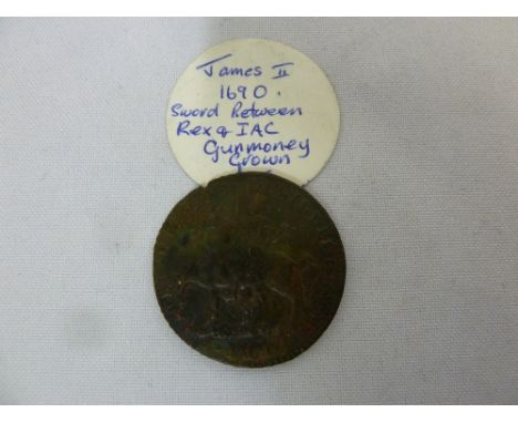 A James II Irish gun money crown 1690 f with old ticket