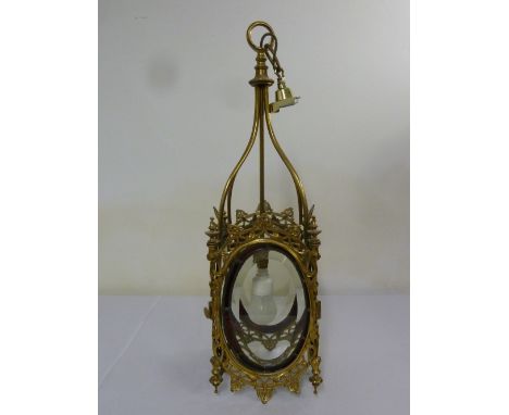 A late 19th century continental brass hall lantern with four glass sides