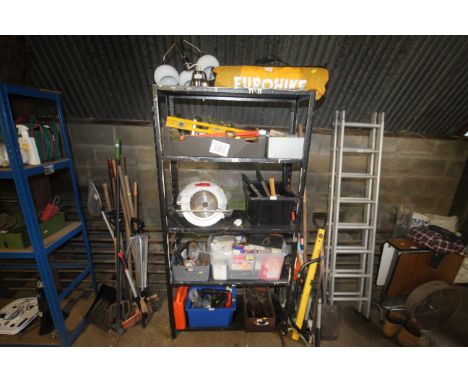 A five tier metal storage shelf