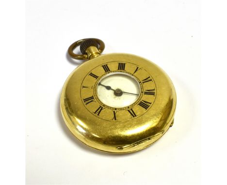 18CT GOLD LADIES HALF HUNTER   36.0mm diameter case, blue enamel chapter ring, manual wind crown, dust cover Swiss hallmarked