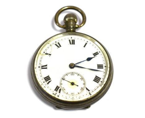 A STERLING SILVER POCKET WATCH  49.2mm case, white ceramic dial (cracked at 10') seconds sub dial, ERGO manual wind movement,