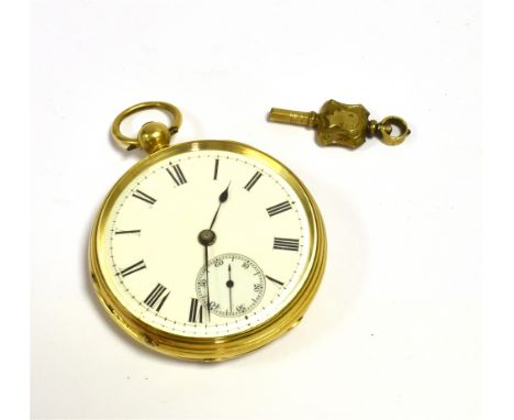 AN 18CT GOLD OPEN FACE POCKET WATCH  44.5mm diameter case, white ceramic dial, black Romans, crown stamped PA, dust cover hal