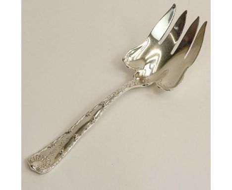 Tiffany & Co Wave Edge Pattern Serving Fork. Stamped. Monogramed "EAT", typical surface wear fro normal use. Measures 9-1/8" 