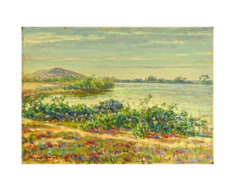 Antonio Alcantara, Venezuelan ( born 1918) Oil Canvas Laid on Panel, Landscape with Flowers. Signed and dated '72' lower left