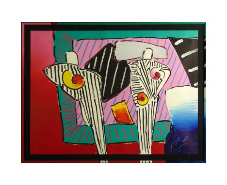 Peter Max, American/German (b. 1937) Color lithograph "Figures In Stripes" Signed and numbered 131/150, embossed blind stamp.