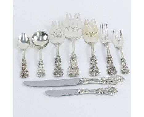 Fifty (50) Piece Reed & Barton Francis I Sterling Silver Partial Flatware Set. Includes: 4 dinner forks 7-3/4", 4 luncheon fo