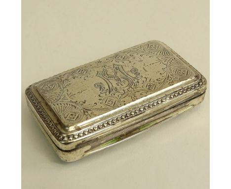 Antique Sterling Silver Snuff Box. Stamped sterling. Monogramed (MS), typical surface wear from normal use. Measures 1-5/8" x