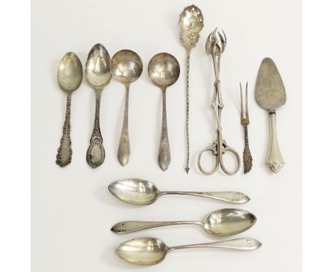 Miscellaneous Lot of Sterling Silver Including: Five (5) Teaspoons; Two (2) Small Ladles; Ice Tongs; Lemon Fork; Olive Spoon 