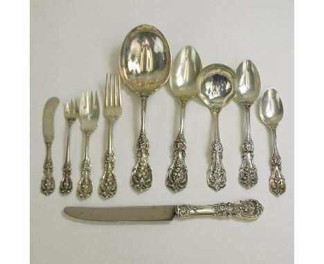 Seventy-Two (72) Piece Set of Reed & Barton Francis I Sterling Silver Flatware. Includes 6 forks 7-1/8", 6 knives 9-5/8", 11 