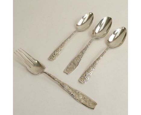 T & E Dickinson, American Sterling Silver Serving Fork and Spoon Set together with Two (2) Sterling Silver Serving Spoons in 