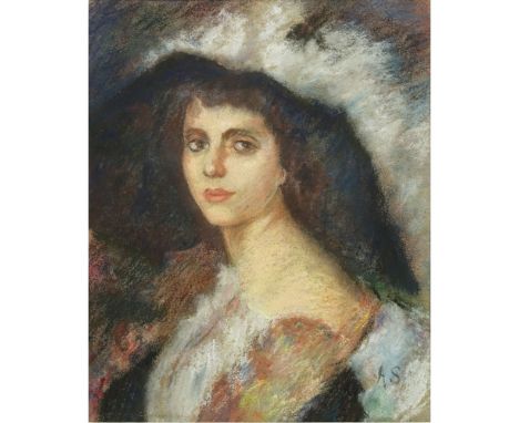 Attributed to: Attilio Simonetti, Italian (1843-1925) Pastel on paper "Portrait Of A Woman Wearing a Hat". Initialed A.S. Goo