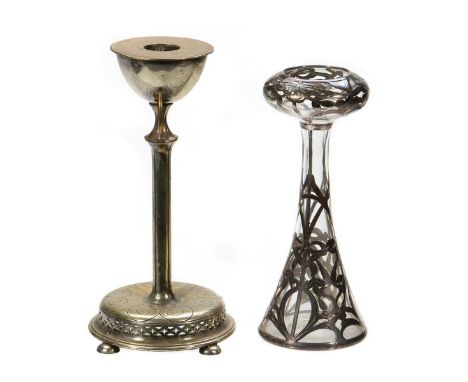 Together with a Pairpoint gilt candle stick. Greatest height 8in. (20cm) Condition: Very good, light tarnishing.