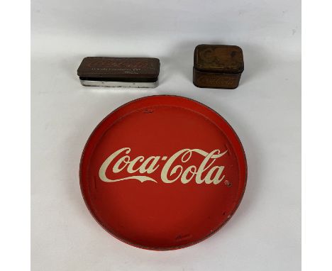 Lot of 3 Vintage Coca-Cola Items - Metal Tray and 2 Tin Boxes. The Coca-Cola tray is in good condition, both tins are in fair