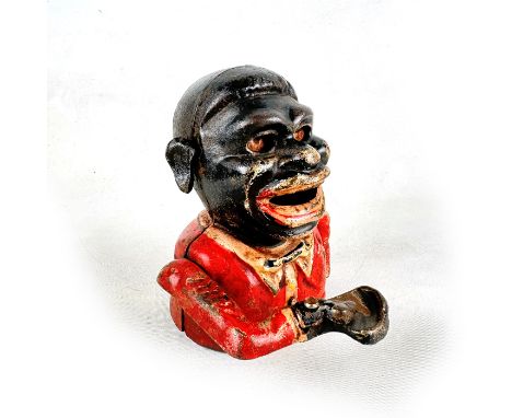 This is a vintage cast iron mechanical coin bank featuring a charming monkey design. Likely from the late 19th to early 20th 