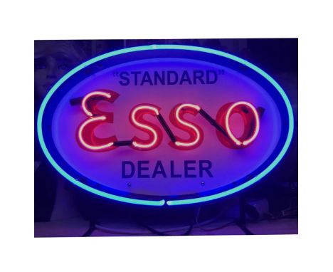 Brand new Esso Dealer logo real glass neon sign with printed back plate that makes the sign look good even when powered off. 