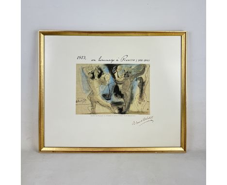 Framed poster of 1973 Chateau Mouton Rothschild vine label artwork by Pablo Picasso. Dimensions (H x W x D): 42 x 51 x 2 cm. 